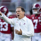 Alabama head coach Nick Saban yells instruction before an NCAA college football game against LSU, Saturday, Nov. 6, 2021, in Tuscaloosa, Ala.